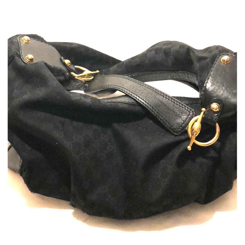 Gucci Black Horsebit Large Hobo Bag